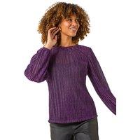 Roman Women's Shimmer Plisse Pleated Top in Purple | Size: 18