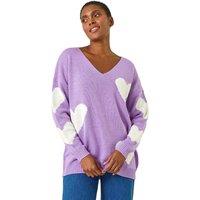 Roman Women's V-Neck Heart Detail Knit Jumper in Lilac | Size: 12