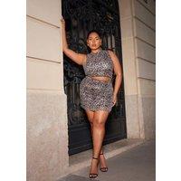 Quiz Women's Brown Sequin Leopard Print Mini Skirt | Size: 8