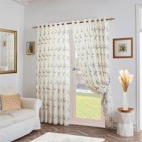Luxury Living Leaf Embroidered Tulle Voile Curtains Ring Top in Silver | Size: 147 cm width x 229 cm drop