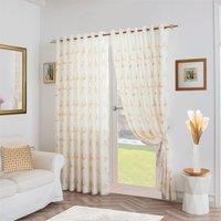 Luxury Living Leaf Embroidered Tulle Voile Curtains Ring Top in Gold | Size: 147 cm width x 137 cm drop