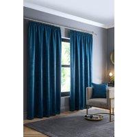 Fusion 'Galaxy' Pair of Light Reducing Thermal Effect Pencil Pleat Curtains in Teal | Size: 117 cm width x 137 cm drop