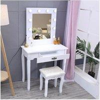 Vanity Dressing Table with LED Lights Mirror White