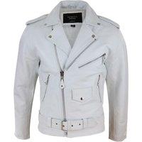 TruClothing Men's Cowhide Motorcycle Cross Zip Biker Jacket in White | Size: 5XL