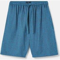 British Boxers Men's 'Stornoway' Herringbone Brushed Cotton Sleep Shorts in Teal | Size: Large
