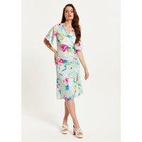 Liquorish Women's Midi Wrap Dress With Floral Print in Mint Green | Size: 10