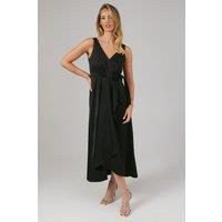 Oasis Women's Wrap Top Satin Bridesmaid Midaxi Dress in Black | Size: 10