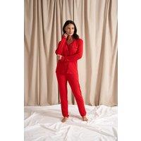 Pretty You London Women's Bamboo Long Pyjama Set in Red | Size: 10
