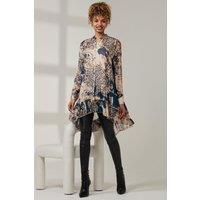 Jolie Moi Women's Asymmetric Tiered Hem Shirt in Teal | Size: 8