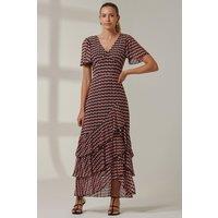Jolie Moi Women's Geo Print Tiered Maxi Dress in Pink | Size: 16