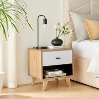 FurnitureboxUK Bisset Off-White & Wood Effect Storage Bedside Table
