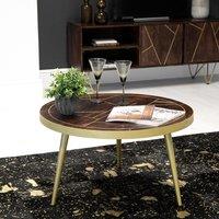 IH Design Jusleen Solid Mango Wood Round Coffee Table in Brown