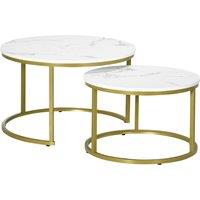 HOMCOM Round Nest of Tables Set of 2 Stacking Coffee Tables in White