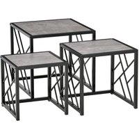 HOMCOM Set of 3 Nesting Coffee Tables Square Side Tables with Metal Frame in Grey