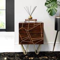 IH Design Jusleen Solid Mango Wood 2 Drawer Lamp Table in Brown