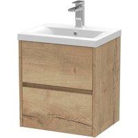 Balterley Square Wall Hung 2 Drawer Vanity Unit & Basin, 500mm Autumn Oak in Brown
