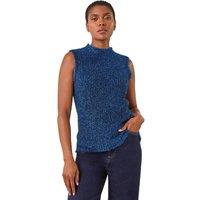 Roman Women's High Neck Fluffy Tinsel Knit Top in Royal | Size: 14
