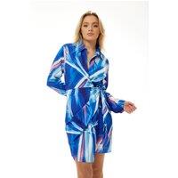 Liquorish Women's Graphic Print Mini Wrap Dress in Blue | Size: 8