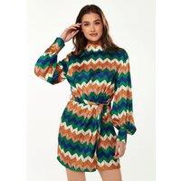 Liquorish Women's Zig Zag Print Mini Dress in Cool Tones