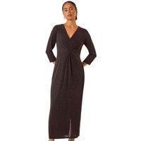 Roman Women's Petite Gathered Glitter Bodycon Maxi Dress in Bronze | Size: 14