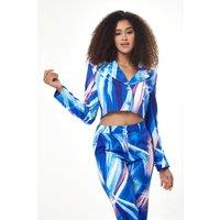 Liquorish Women's Graphic Print Crop Blazer In Blue | Size: 12