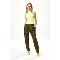 Liquorish Women's Tapered Leather Look Trousers in Khaki in Green | Size: 10