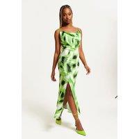 Liquorish Women's Green & Black Abstract Print Cowl Neck Midi Dress | Size: 10