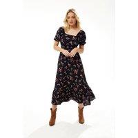 Liquorish Women's Floral Print Cut Out Back Midi Dress in Black | Size: Small