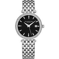 STHRLING Original Symphony 3929 Women's Quartz Crystal Studded Watch with Stainless Steel Bracelet in Black