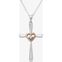 T.H.Baker Women's 9ct Two Tone Gold 0.01ct Diamond Cross & Heart Pendant TH0121843 | Size: 18 inches