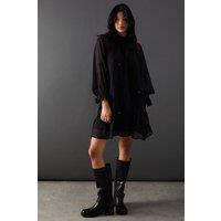 Premium Chiffon Tie Neck Moon Embellished Sequin Mini Smock Dress