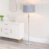 ValueLights Marissa Grey & Metallic Chrome Shade with Brushed Gold Stacked Ball Floor Lamp