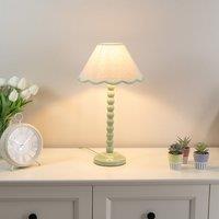 ValueLights Bobbins Sage Green Table Lamp with Tapered Natural Linen Scallop Shade in Pale Green
