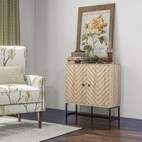 HOMCOM Embossed Arrow Storage Cabinet with Adjustable Shelf Metal Frame in Light Brown
