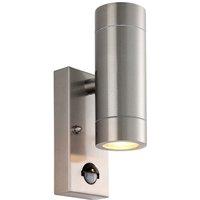Netlighting Palin PIR Outdoor Up Down Wall Lamp 2 Light Brushed Stainless Steel IP65 in Grey