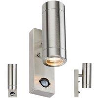 Netlighting Stainless Steel UpDown Wall Light with Pir 230V IP44 2 X GU10 in Grey