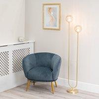 ValueLights Chessy Asymmetric Ribbed Glass Globe Gold Dual 2 Way Stem Floor Lamp