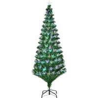 HOMCOM 6FT Multicoloured Artificial Christmas Tree with Pre-Lit Modes Metal in Green