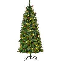 HOMCOM 5ft Artificial Pencil Christmas Tree with LED Light Berry Xmas Decor in Green