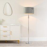 ValueLights Marissa Velvet Drum Shade with Chrome Stacked Ball Floor Lamp in Grey