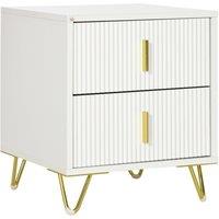 HOMCOM Bedside Table with 2 Drawers Bedside Cabinet with Metal Frame in White