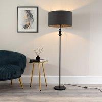 ValueLights Marissa Fabric Drum Shade with Black Stacked Ball Floor Lamp in Charcoal