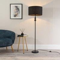 ValueLights Marissa Fabric Drum Shade with Black Stacked Ball Floor Lamp