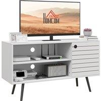 HOMCOM TV Stand Cabinet for TVs, TV Unit with Open Shelves, Soft-close Door & Cable Holes, Entertainment Unit for Living Room in White | Size: Medium