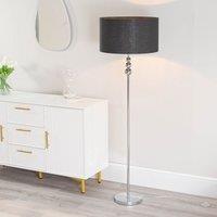 ValueLights Marissa Fabric Drum Shade with Chrome Stacked Ball Floor Lamp in Black