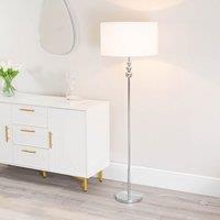 ValueLights Marissa Fabric Drum Shade with Chrome Stacked Ball Floor Lamp in White