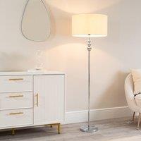 ValueLights Marissa Fabric Drum Shade with Chrome Stacked Ball Floor Lamp in Nude