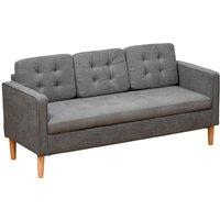 HOMCOM 3 Seater Sofa Button Tufted Fabric Couch Hidden Storage Rubberwood in Grey
