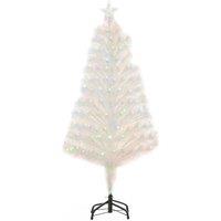 HOMCOM 4FT Prelit Artificial Christmas Tree Fiber Optic Xmas Decoration in White