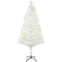 HOMCOM 5FT Prelit Artificial Christmas Tree Fiber Optic Xmas Decoration in White